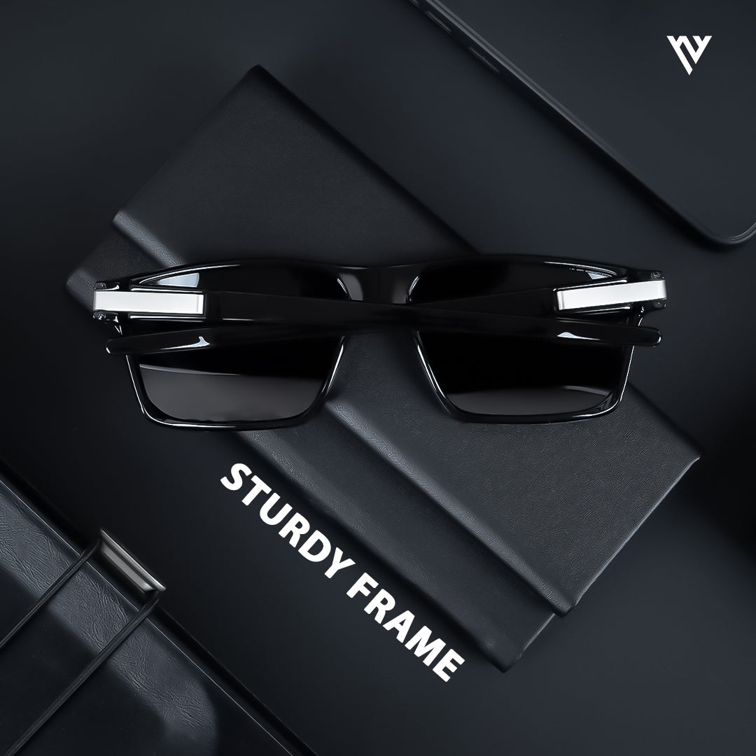 Jaxor | Shine Black & Silver Polarized Rectangle Sunglasses - PMG3968