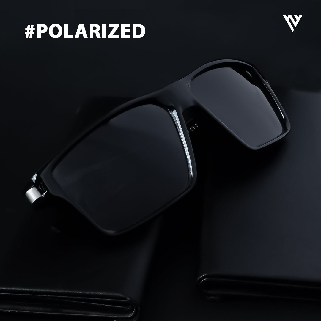 Jaxor | Shine Black & Silver Polarized Rectangle Sunglasses - PMG3968