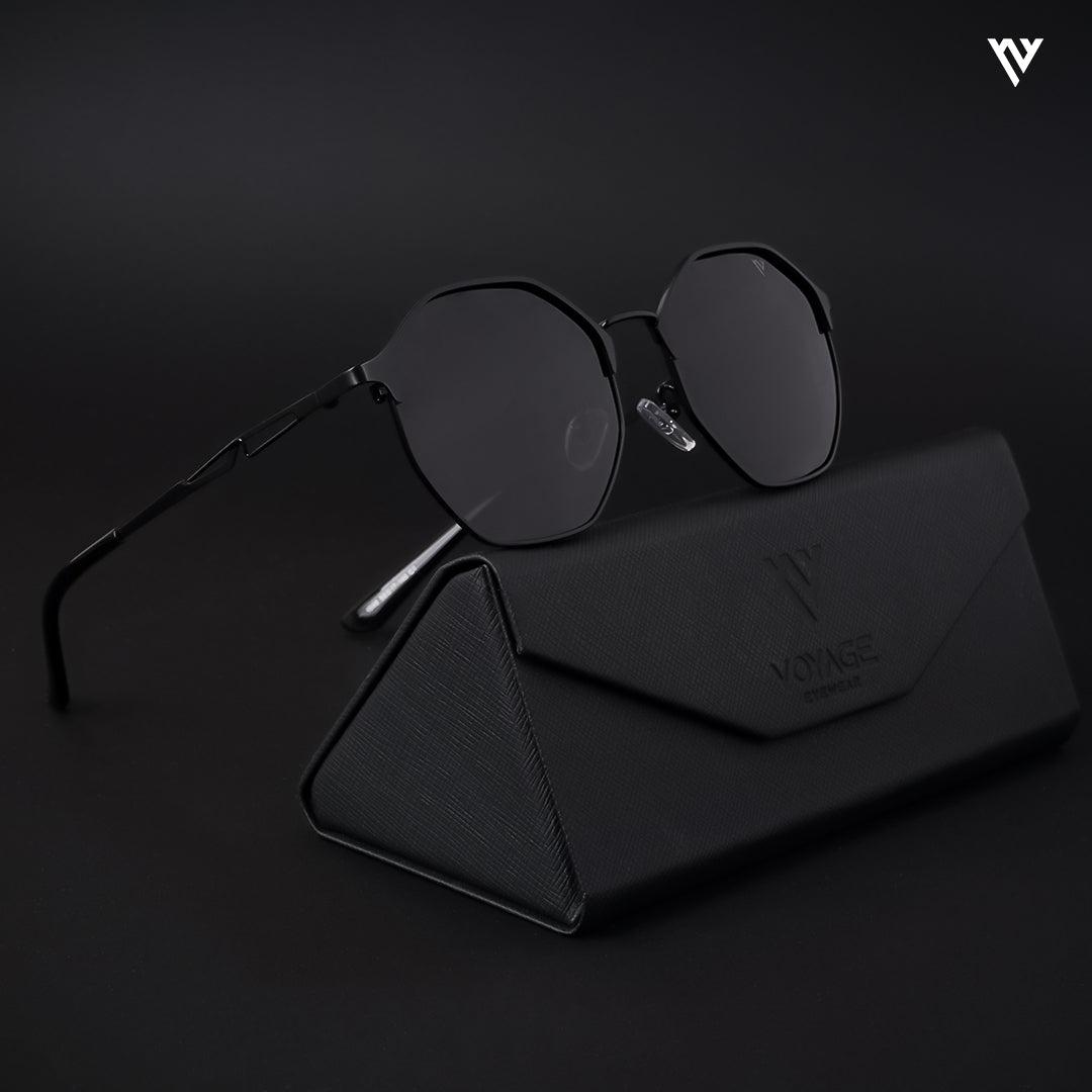 Black Polarized Geometric Sunglasses - PMG4146
