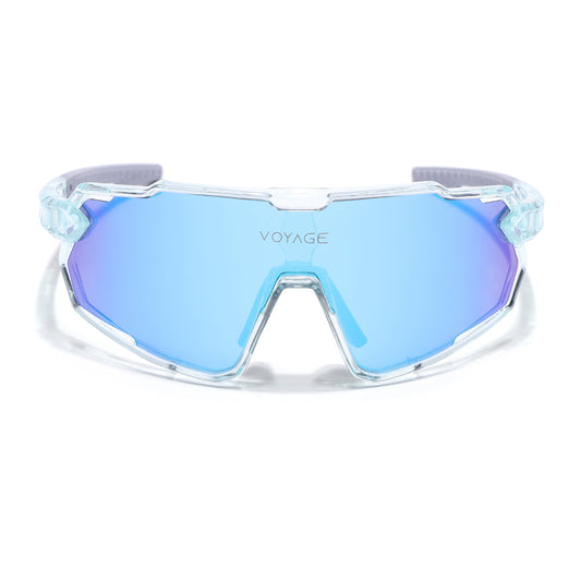 Wrap Around Polarized Sunglasses for Kids (Blue Lens | Transparent Frame - SLPMG7199)