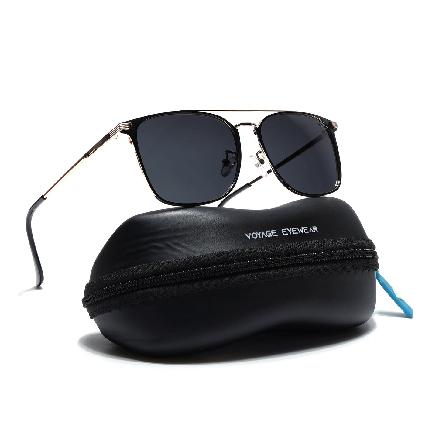 The Fiero | Wayfarer Polarized Sunglasses (Black Lens | Black & Rose Gold Frame - PMG4983)
