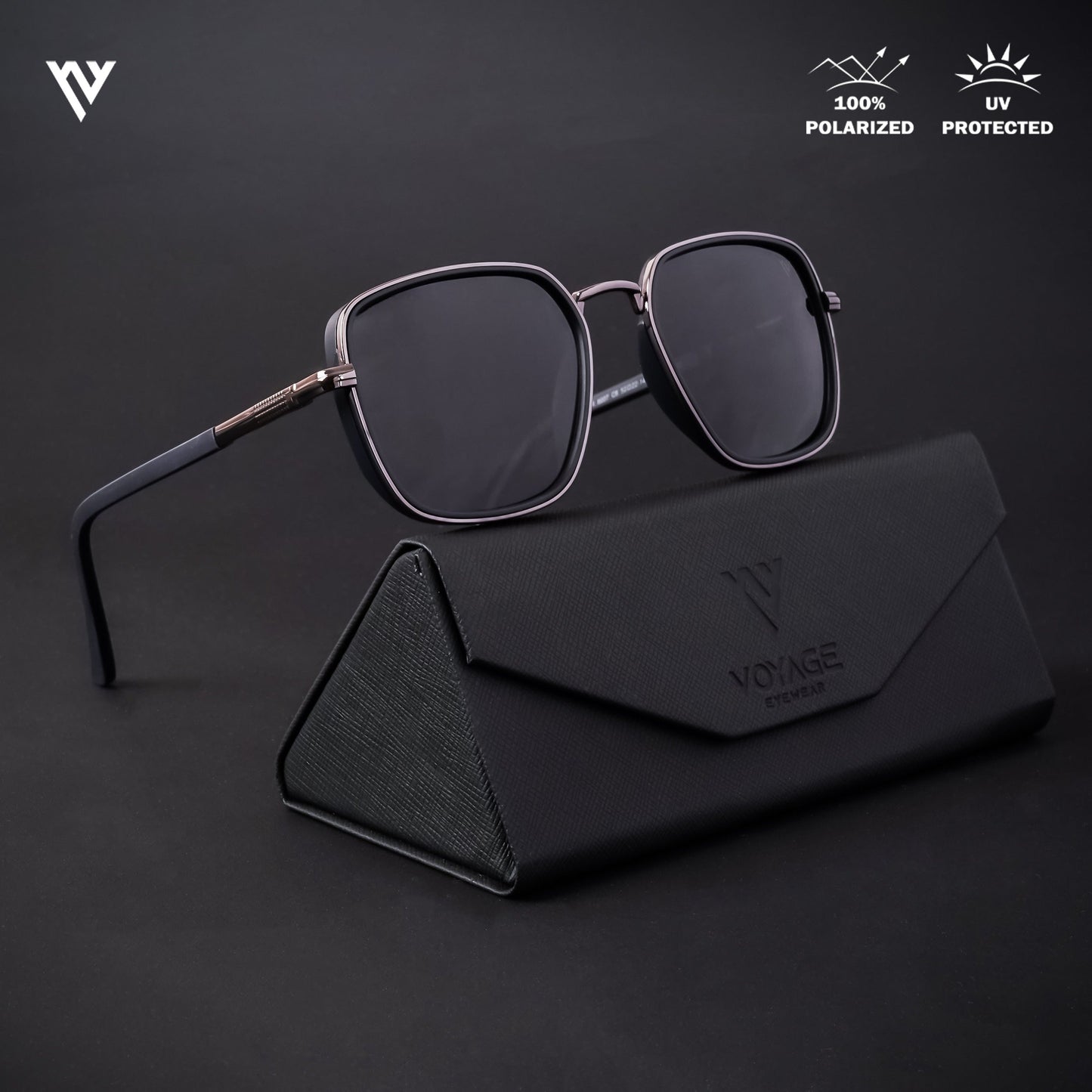 Grey & Navy Blue Polarized Square Sunglasses - PMG4437