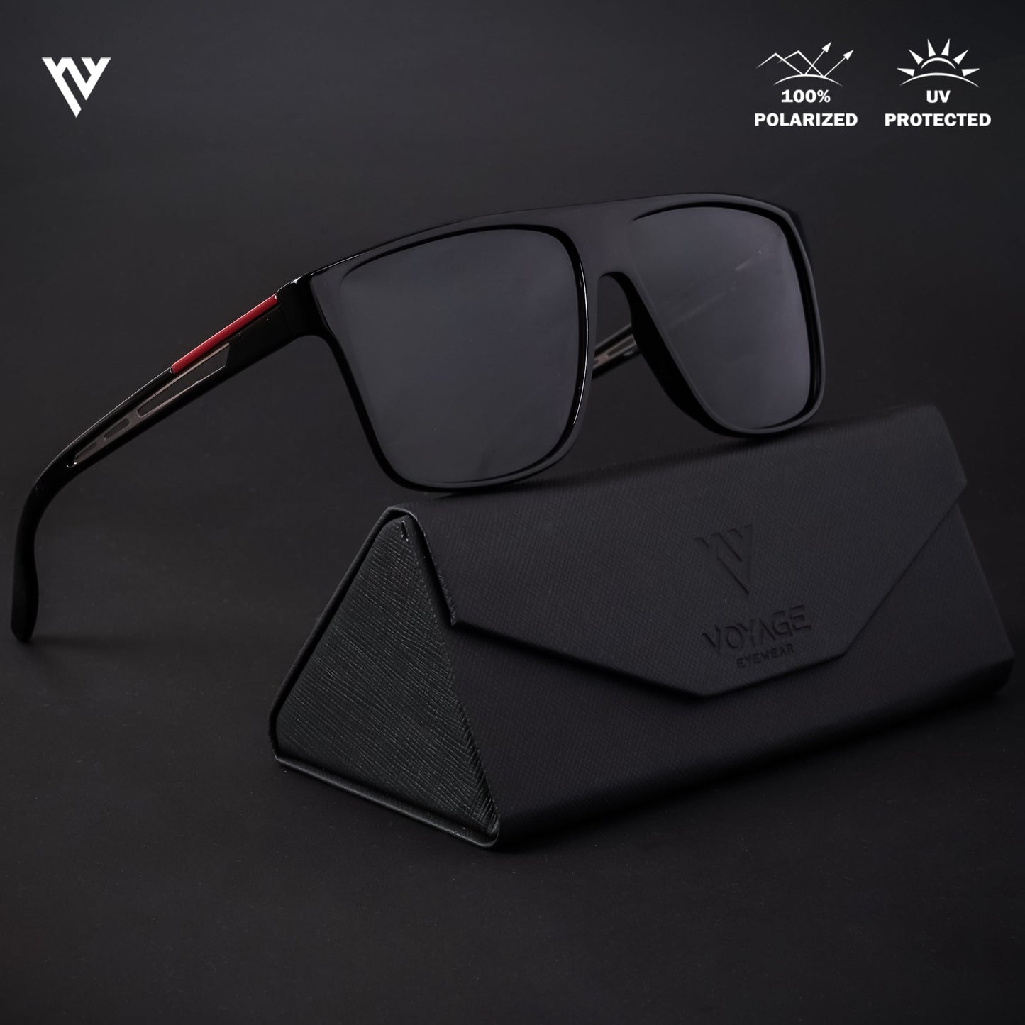 Shine Black Polarized Wayfarer Sunglasses - PMG4307