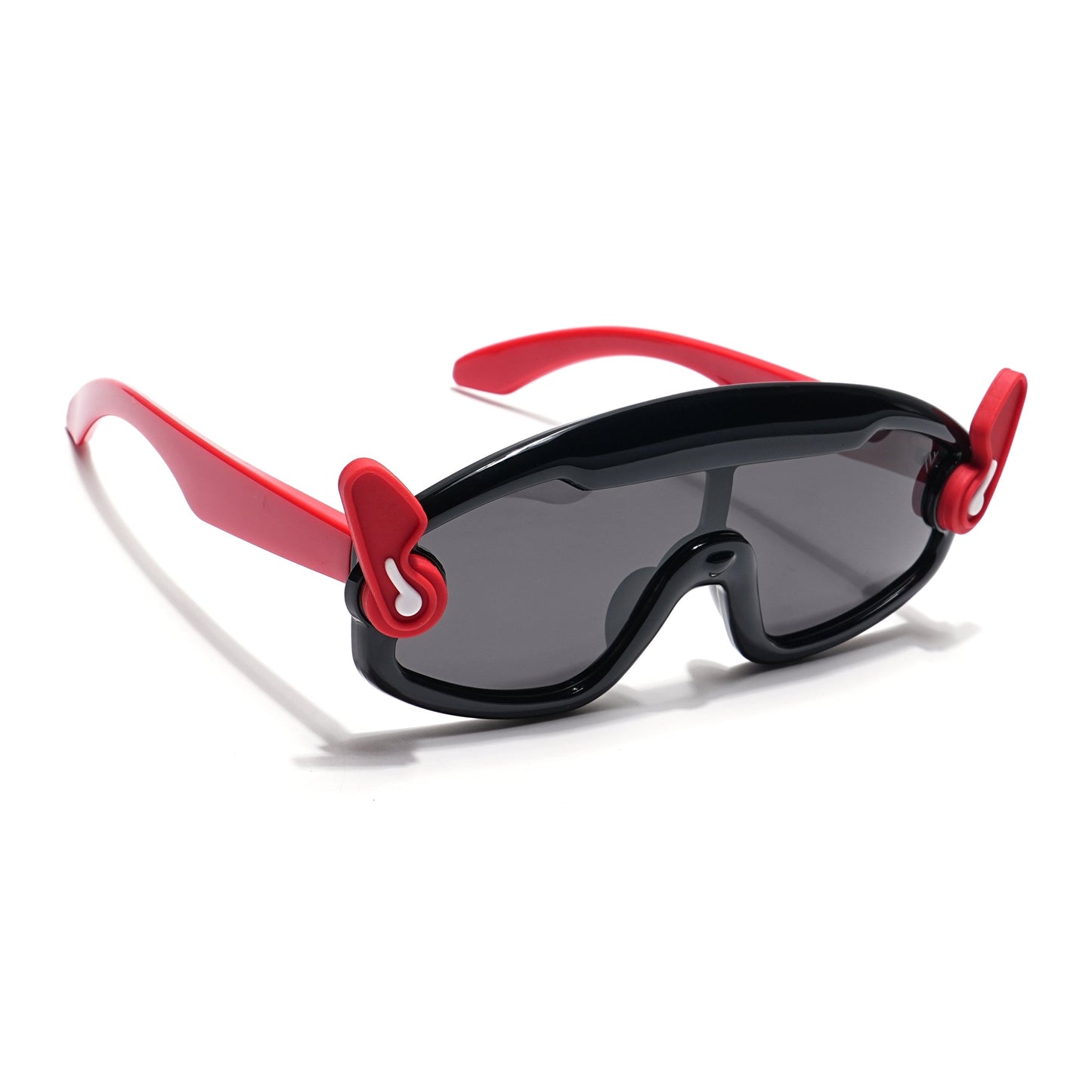 Wrap Around Sunglasses for Kids -6 yrs To 12 yrs (Black Lens | Black & Red Frame - PMG6084)