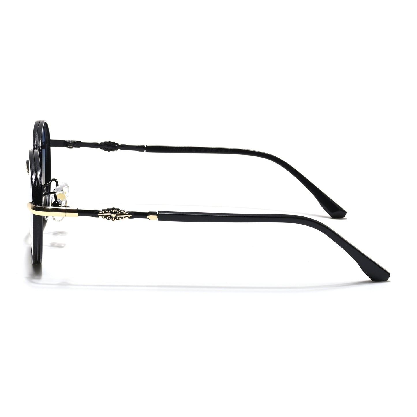 Shadow | Black & Gloden Round Sunglasses | Blue & Clear Lens - MG6729