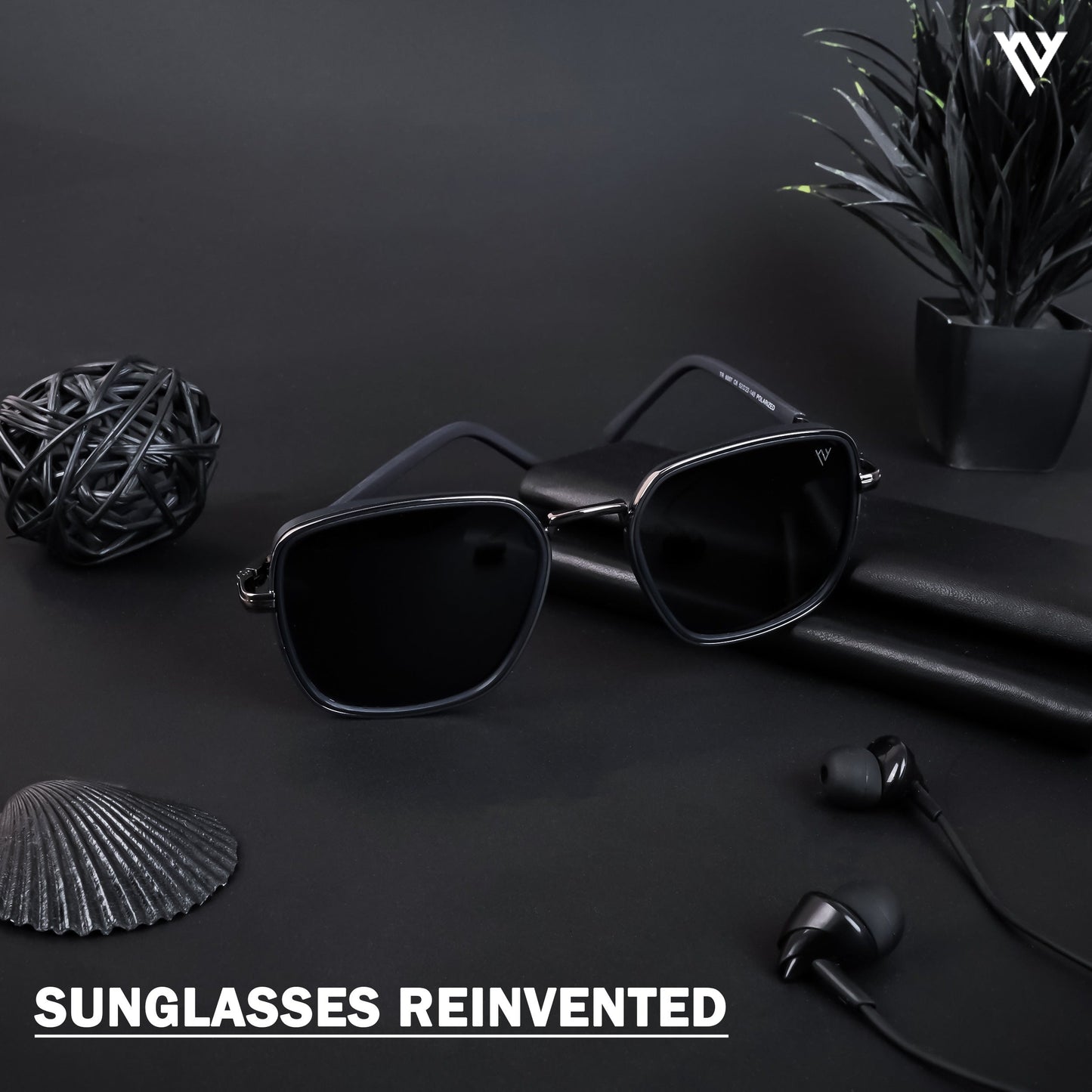 Grey & Navy Blue Polarized Square Sunglasses - PMG4437