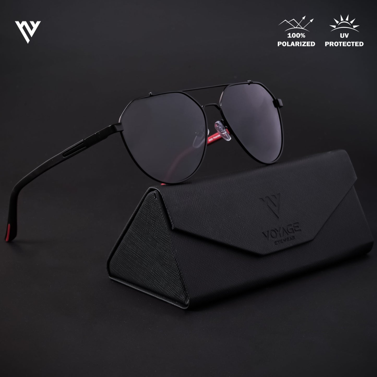 Black Polarized Aviator Sunglasses - PMG4286