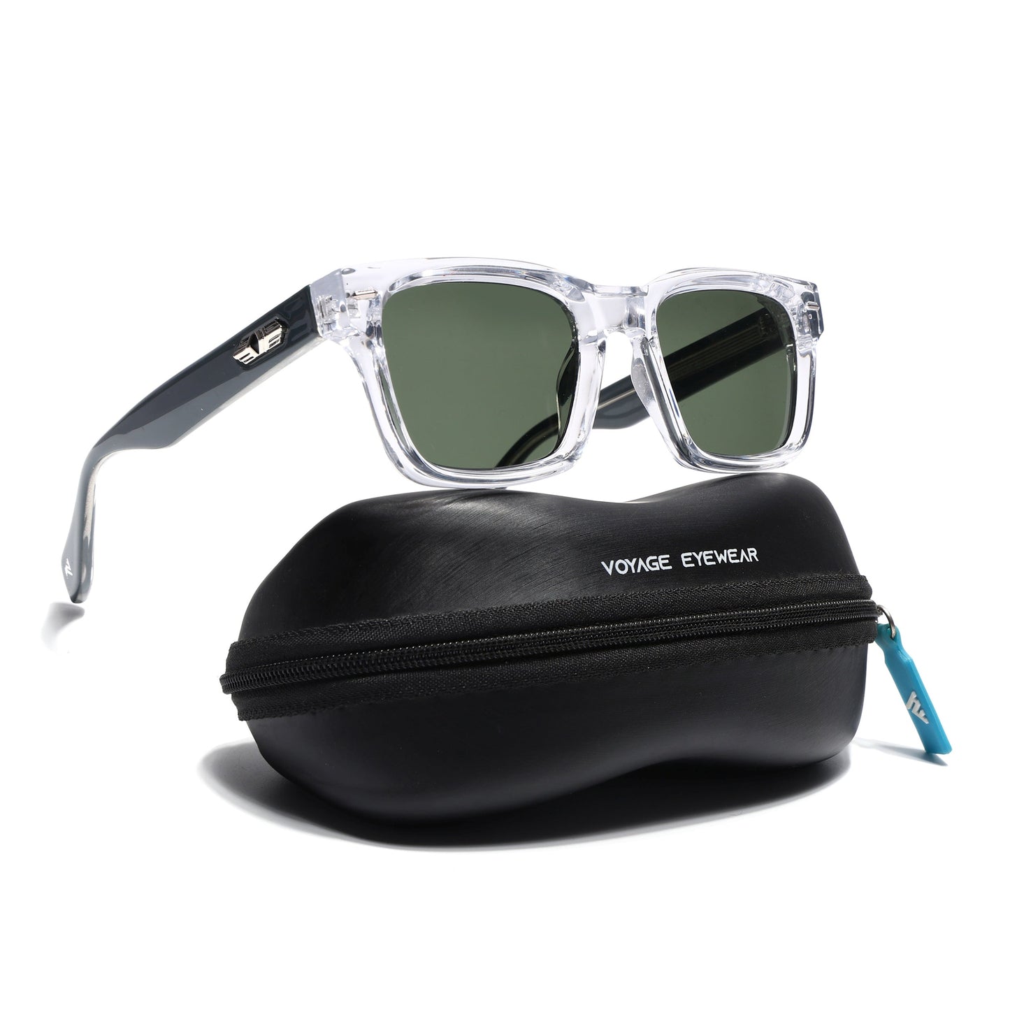 Square Sunglasses for Men & Women (Green Lens | Transparent Frame - MG7333)