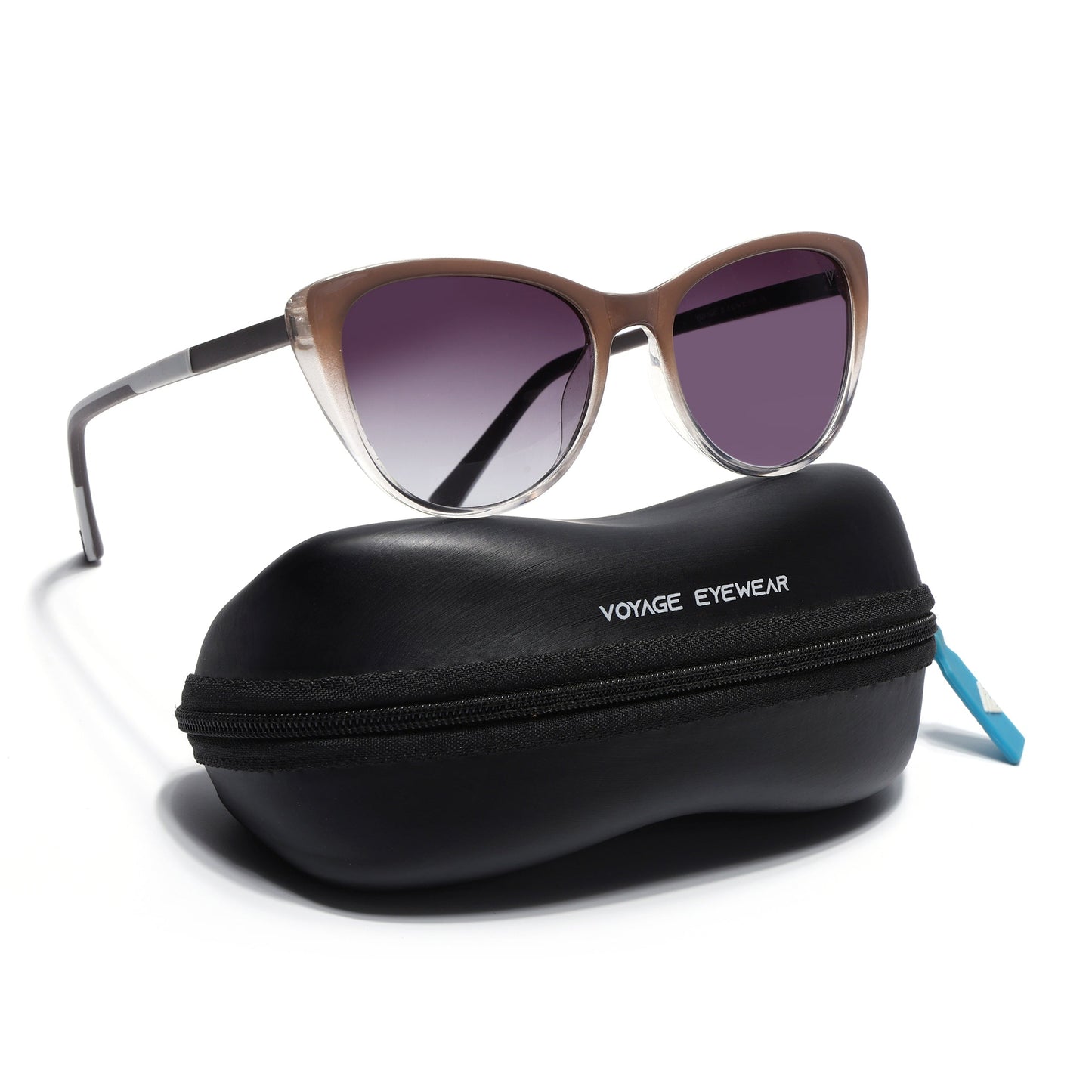 Cateye Sunglasses for Women (Grey & Clear Lens | Light Brown Frame - MG7168)