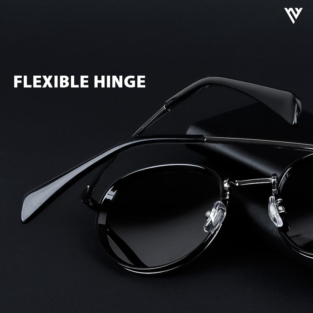 Captain | Black and Silver Polarized Round Sunglasses - PMG3982