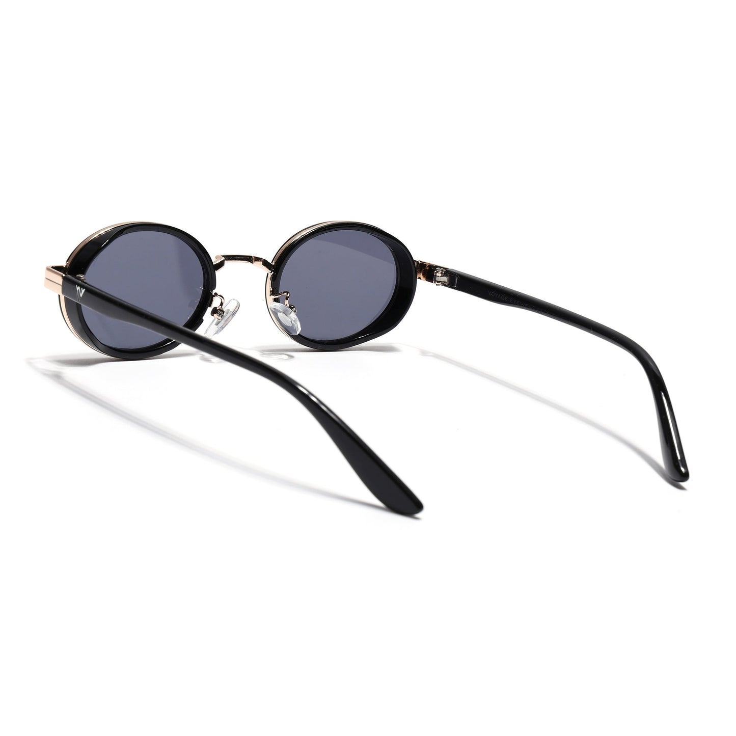Ovel Sunglasses for Men & Women (Grey Lens | Golden & Black Frame - MG7349)