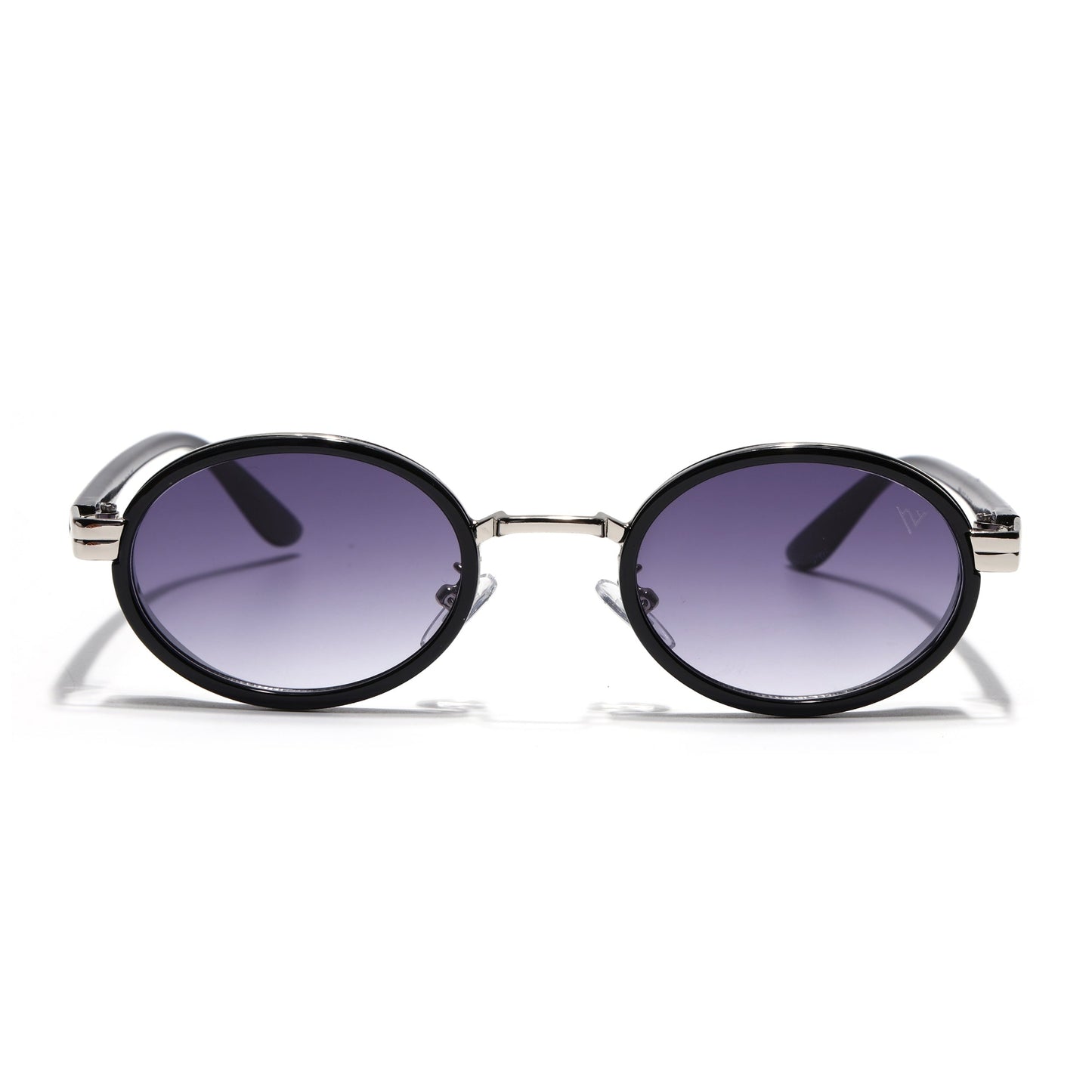 Ovel Sunglasses for Men & Women (Grey & Clear Lens | Silver & Black Frame - MG7350)