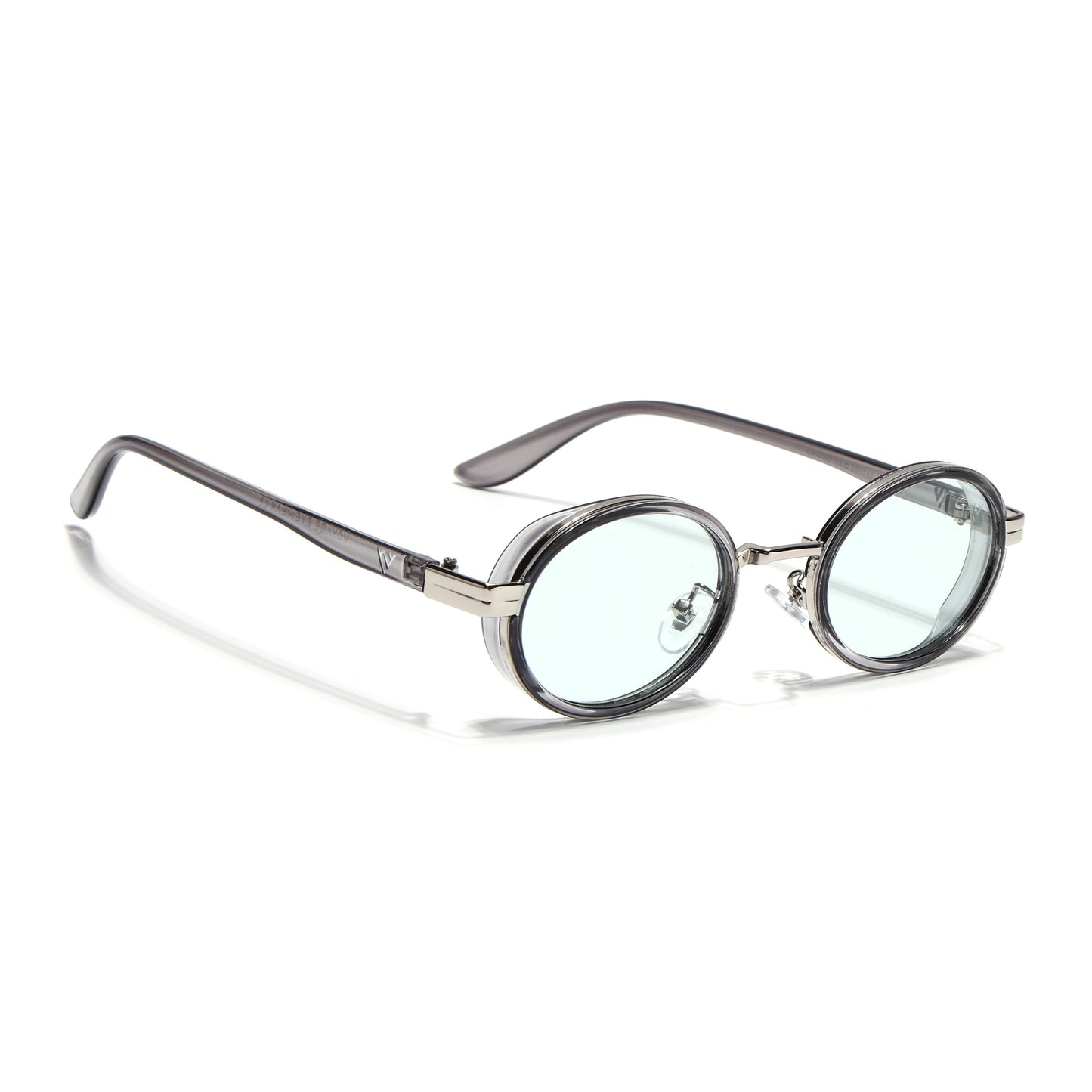 Ovel Sunglasses for Men & Women (Clear Lens | Silver & Transparent Grey Frame - MG7351)