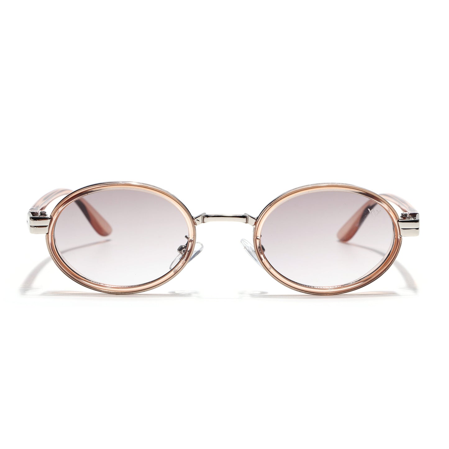 Ovel Sunglasses for Men & Women (Light Brown & Clear Lens | Silver Brown Frame - MG7352)