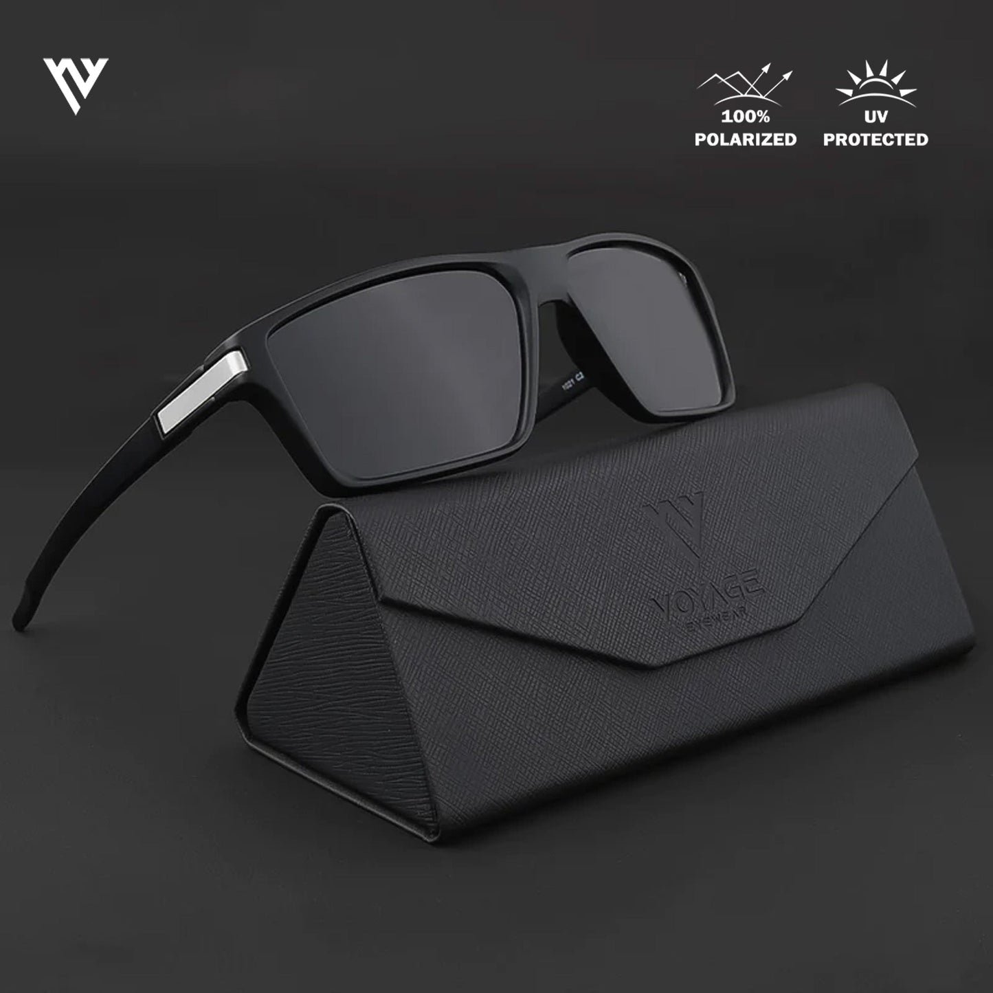 Jaxor | Shine Black & Silver Polarized Rectangle Sunglasses - PMG3968