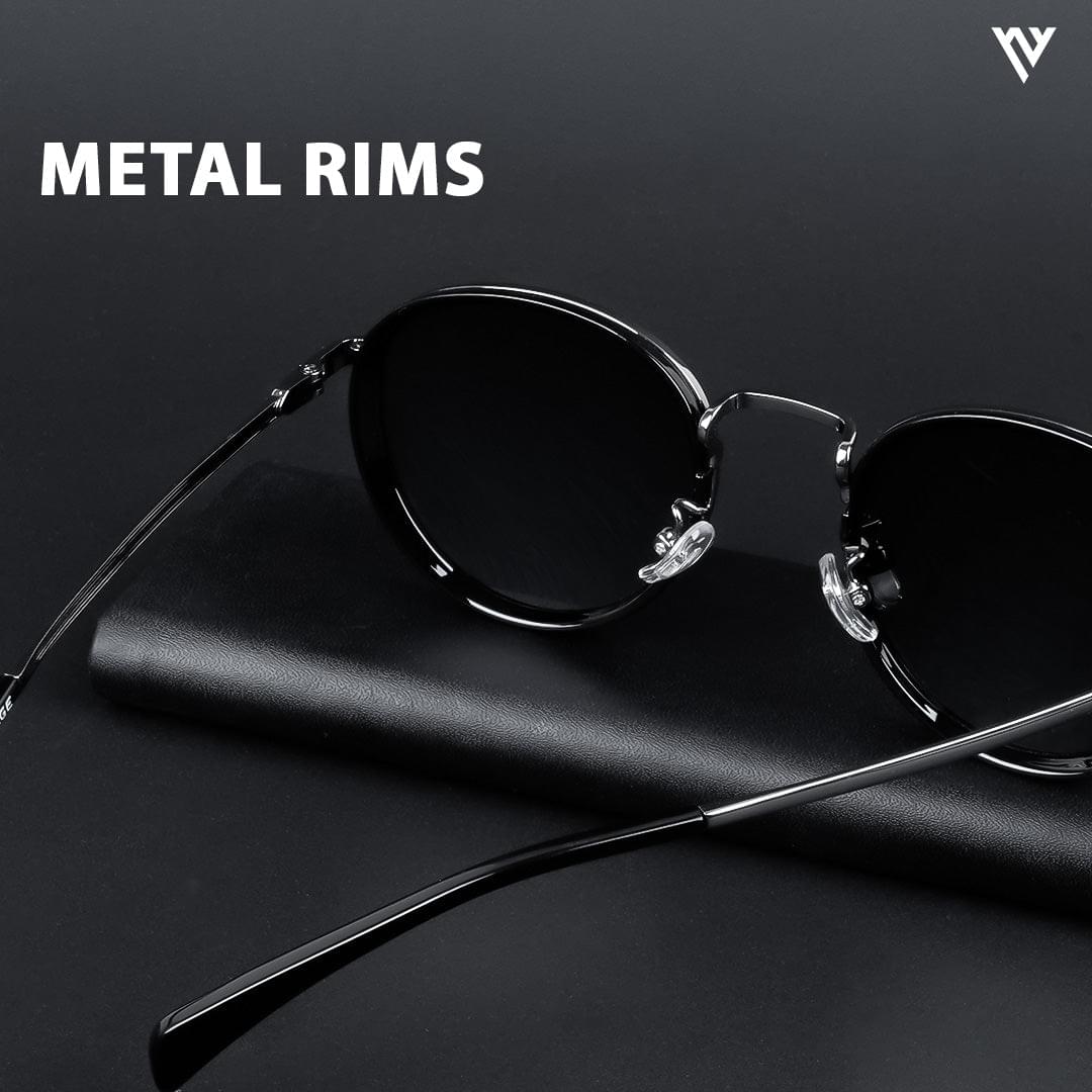 Captain | Black and Silver Polarized Round Sunglasses - PMG3982