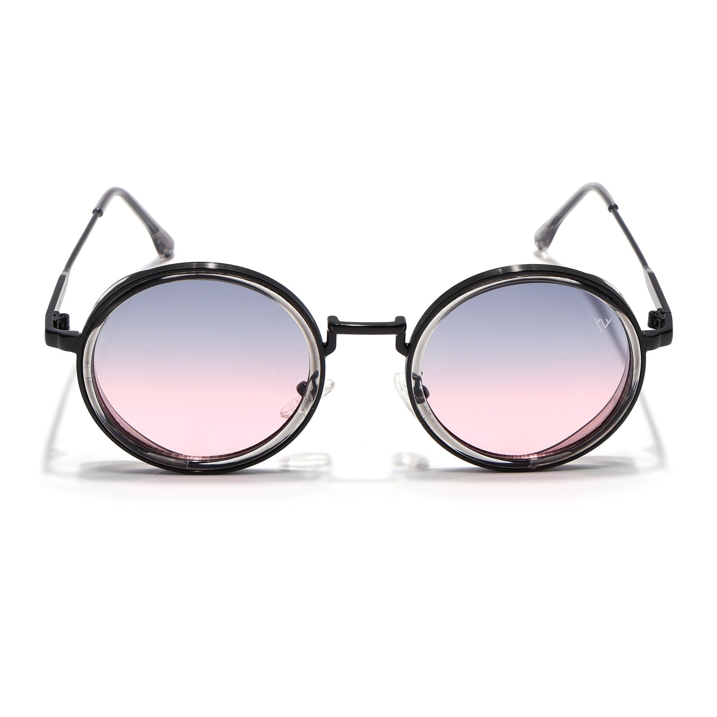 Round Sunglasses for Men & Women (Grey & Pink Lens | Black & Transparent Frame - MG7117)