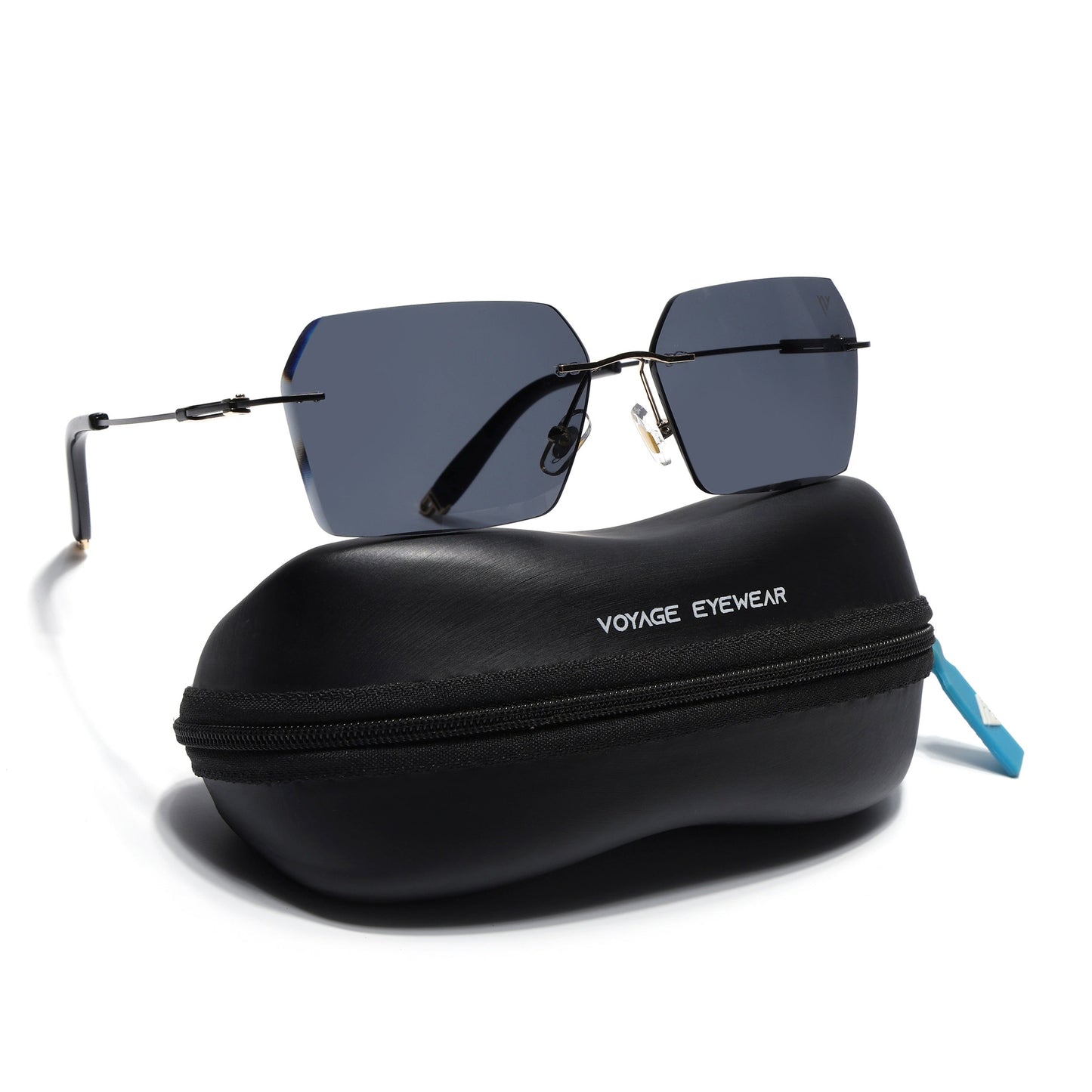 Evoke | Grey Rimless Sunglasses | Golden & Black Frame - MG7169