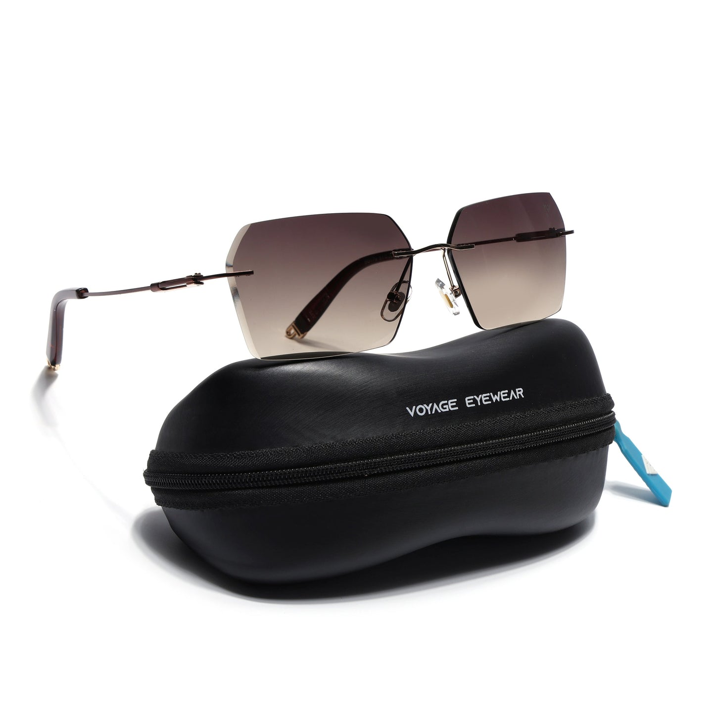 Evoke | Brown & Clear Rimless Sunglasses | Golden & Brown Frame - MG7171