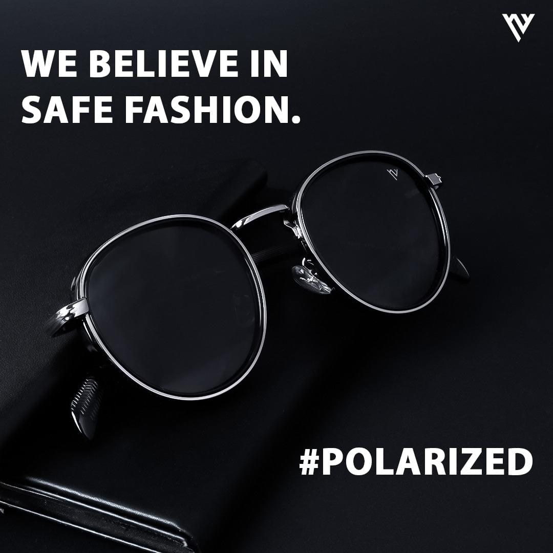 Captain | Black and Silver Polarized Round Sunglasses - PMG3982
