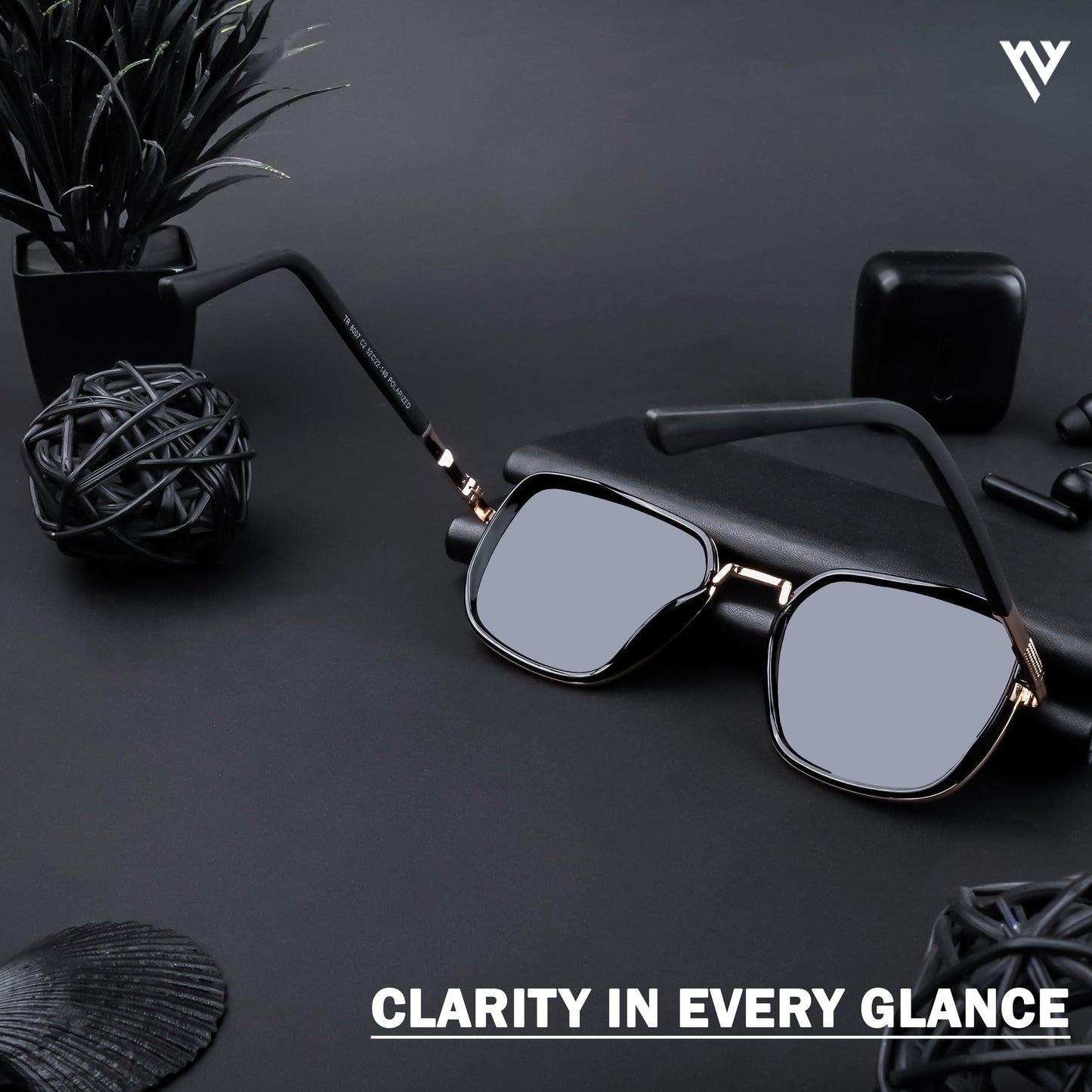 Square Golden & Black Polarized Sunglasses - PMG4434