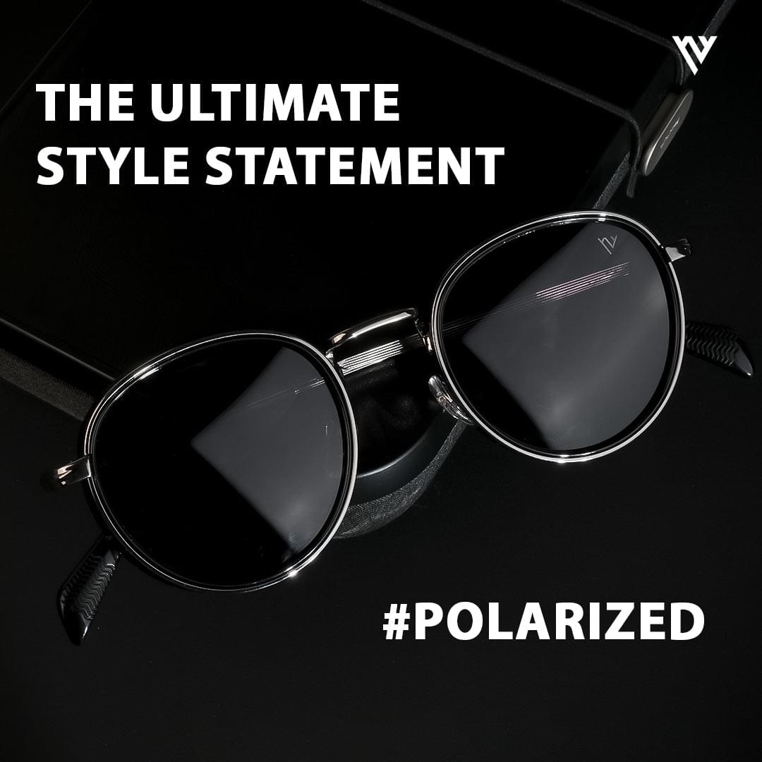Captain | Black and Silver Polarized Round Sunglasses - PMG3982