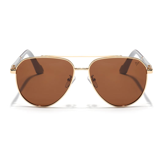 Aviator Polarized Sunglasses for Men & Women (Brown Lens | Golden Frame - PMG7247)