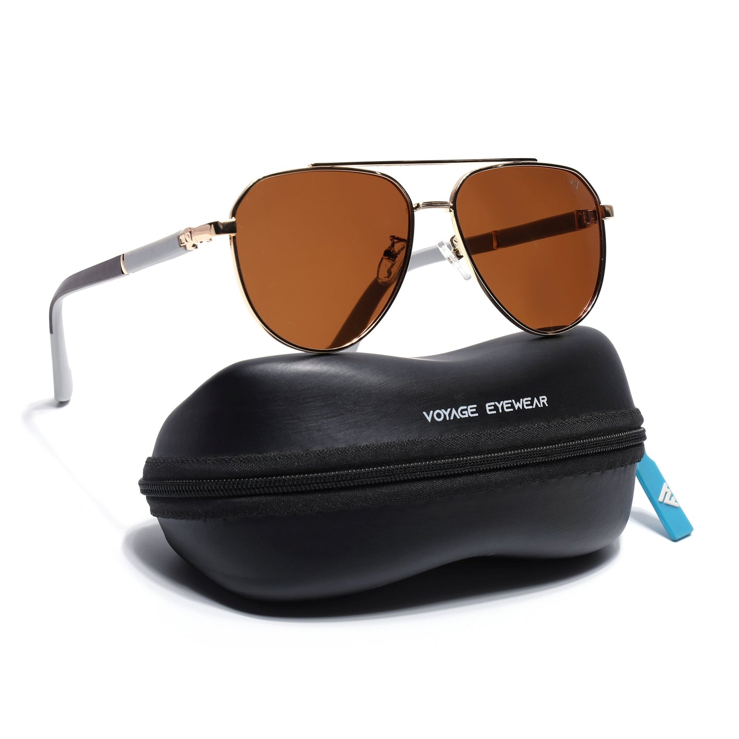 Aviator Polarized Sunglasses for Men & Women (Brown Lens | Golden Frame - PMG7247)