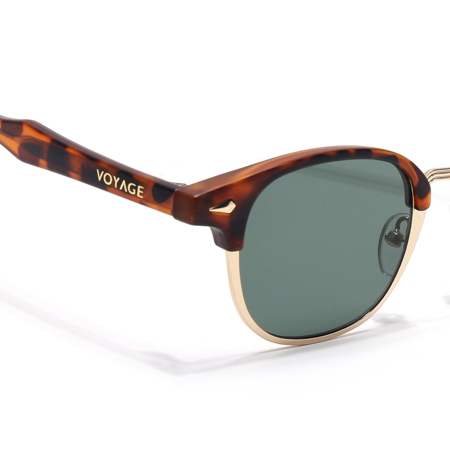 Skyline | Golden & Demi Brown Half Rim Clubmaster Sunglasses | Green Lens - MG7104