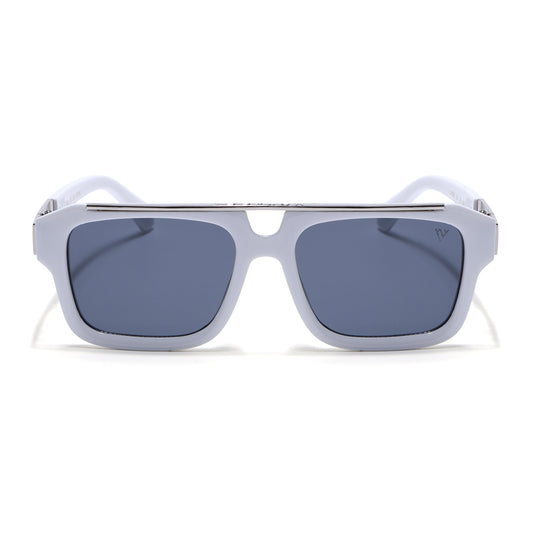 Wayfarer Sunglasses (Black Lens | White & Silver Frame - MG5387)