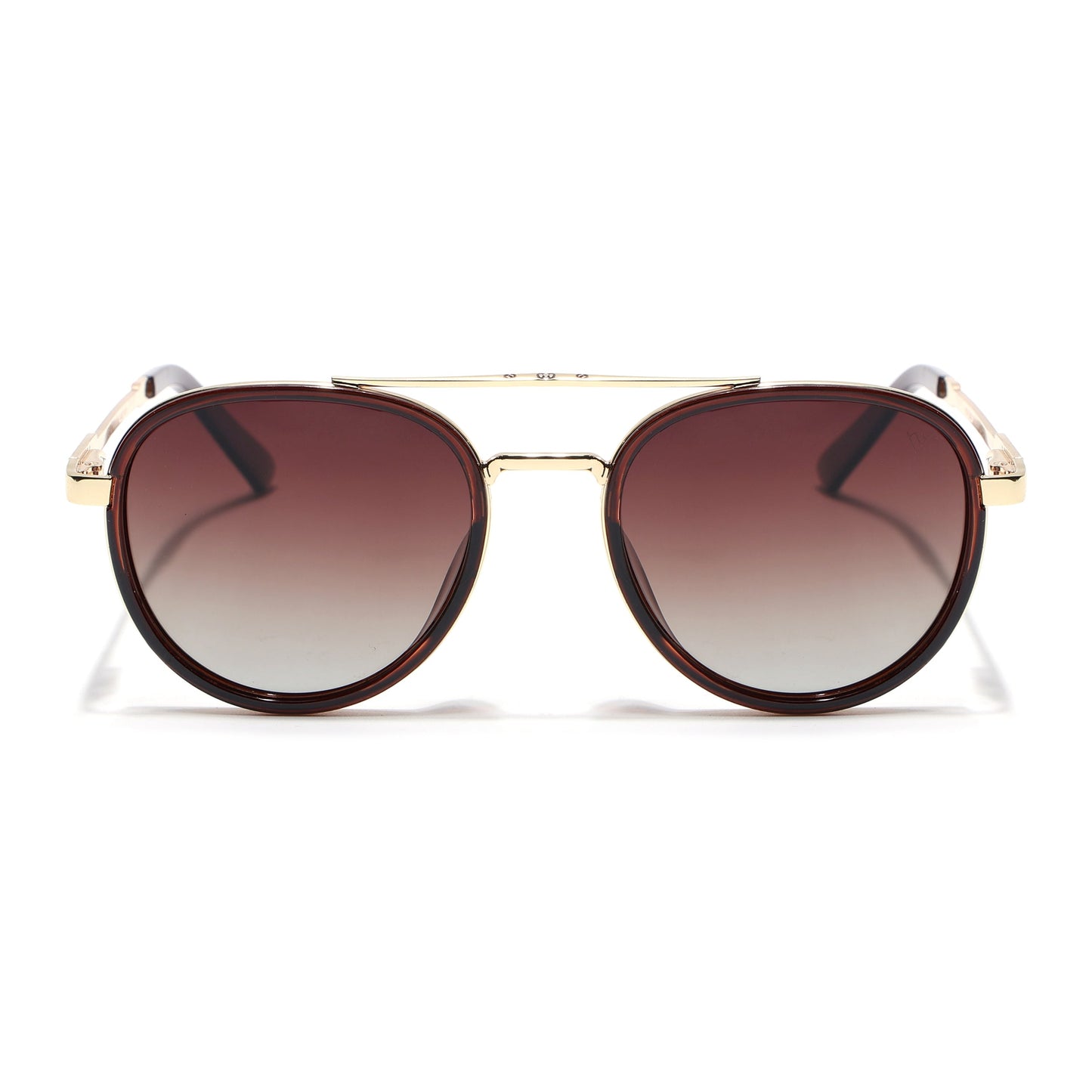 Round Polarized Sunglasses for Men & Women (Brown & Clear Lens | Golden & Brown Frame - VOYLB04-C3)
