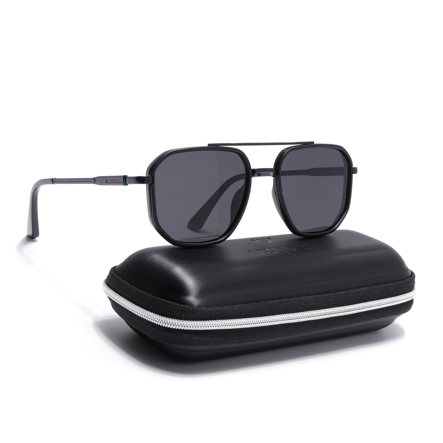 Hexagonal Polarized Sunglasses for Men & Women (Black Lens | Black Frame - VOYLB05-C1)