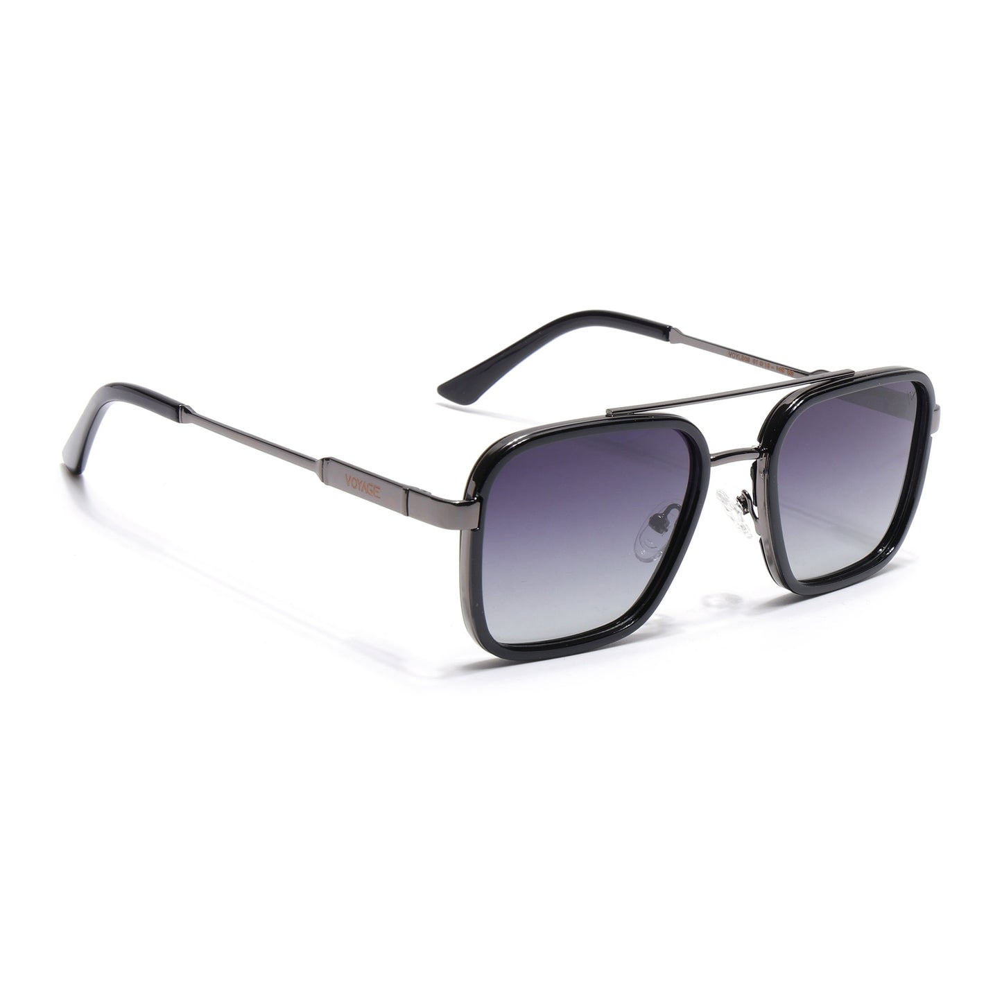 Square Polarized Sunglasses for Men & Women (Grey & Clear Lens | Grey & Black Frame - VOYLB09-C2)