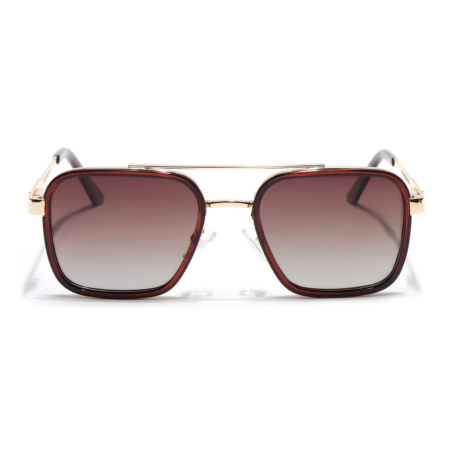 Square Polarized Sunglasses for Men & Women (Brown & Clear Lens | Golden & Brown Frame - VOYLB09-C3)