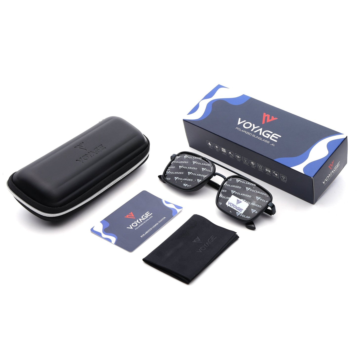 Square Polarized Sunglasses for Men & Women (Black Lens | Black Frame - VOYLB10-C1)
