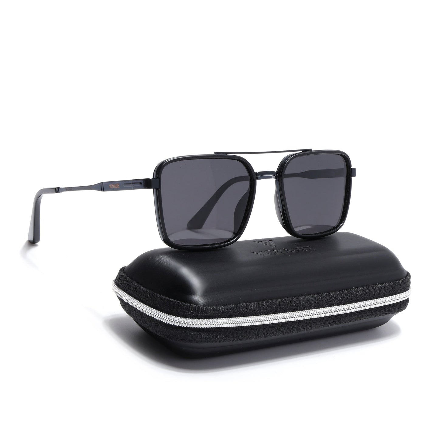 Square Polarized Sunglasses for Men & Women (Black Lens | Black Frame - VOYLB10-C1)