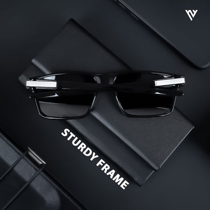 Jaxor | Shine Black & Silver Polarized Rectangle Sunglasses - PMG3968