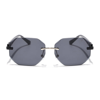 Rimless Sunglasses for Men & Women (Black Lens | Black Frame - MG7360)