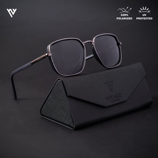 Grey & Navy Blue Polarized Square Sunglasses - PMG4437