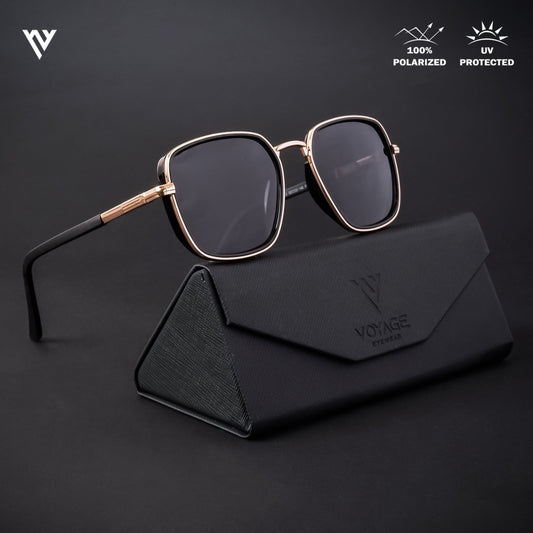 Square Golden & Black Polarized Sunglasses - PMG4434