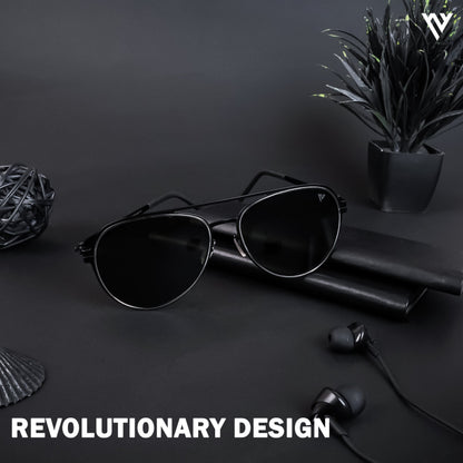 Black & Silver Polarized Aviator Sunglasses - PMG4292