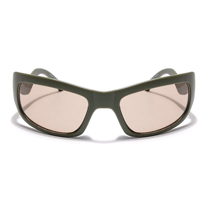 Wrap Around Sunglasses (Light Brown Lens | Olive Frame - MG5556)