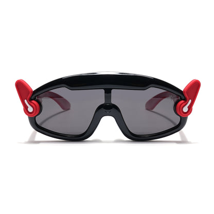 Wrap Around Sunglasses for Kids -6 yrs To 12 yrs (Black Lens | Black & Red Frame - PMG6084)