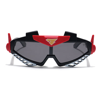 Wrap Around Sunglasses for Kids -6 yrs To 12 yrs (Black Lens | Black & Red Frame - PMG6080)