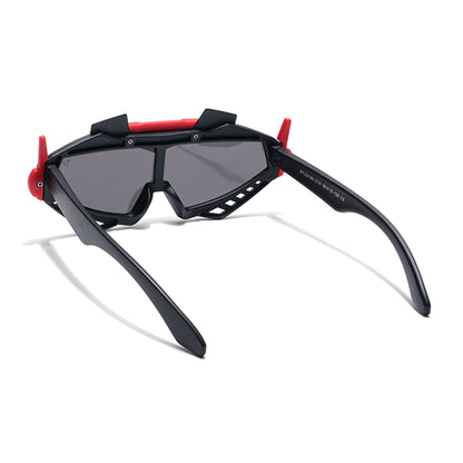 Wrap Around Sunglasses for Kids -6 yrs To 12 yrs (Black Lens | Black & Red Frame - PMG6080)