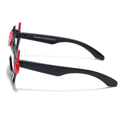 Wrap Around Sunglasses for Kids -6 yrs To 12 yrs (Black Lens | Black & Red Frame - PMG6080)