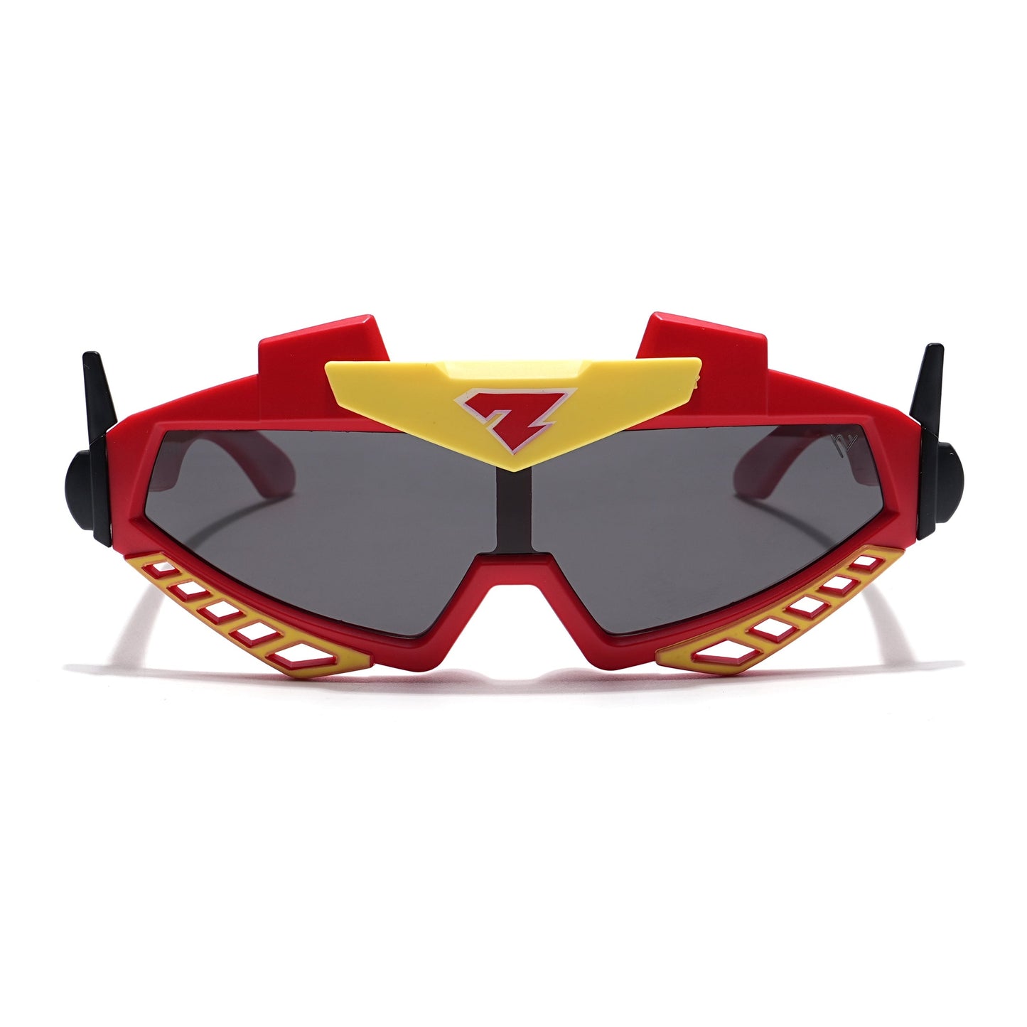 Wrap Around Sunglasses for Kids -6 yrs To 12 yrs (Black Lens | Red & Yellow Frame - PMG6082)