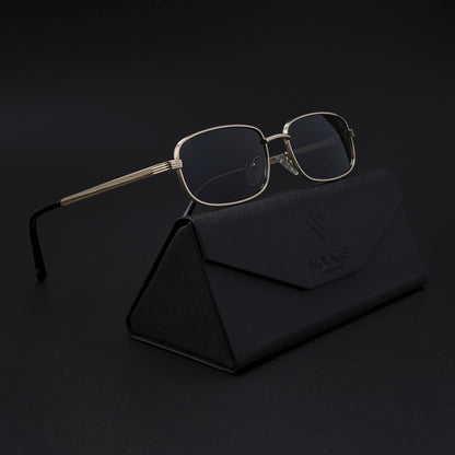 Vesper |  Golden Polarized Rectangle Sunglasses (Black Lens - PMG5846)