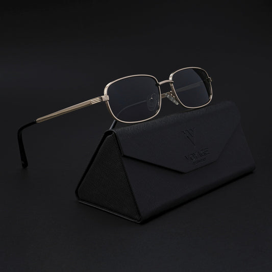 Vesper |  Golden Polarized Rectangle Sunglasses (Black Lens - PMG5846)