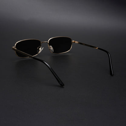 Vesper |  Golden Polarized Rectangle Sunglasses (Black Lens - PMG5846)